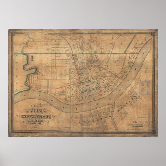1838 Karte von Cincinnati, Ohio Poster (Vorne)