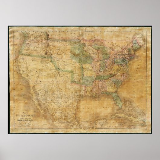 1839 David H. Burr Wall Map der Vereinigten Staate Poster (Vorne)