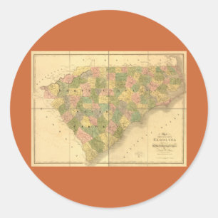 1839 North Carolina und South Carolina Karte Runder Aufkleber