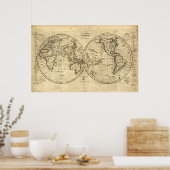 1840 Karte der Welt Poster (Küche)