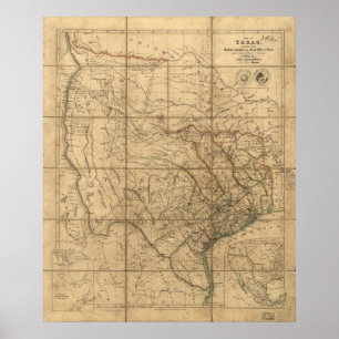 1841 Karte der Republik Texas Poster
