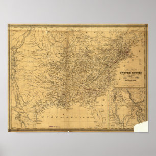 1847 Antique Rail Map der Vereinigten Staaten Poster