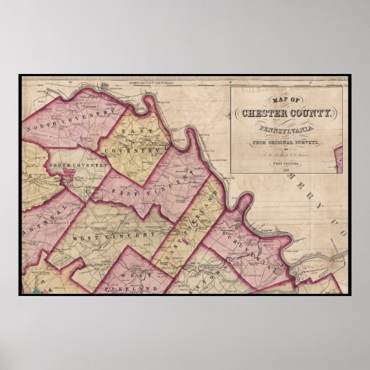1847 Chester Landkreis PA Map Schuylkill River Poster (Vorne)
