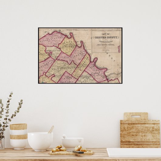 1847 Chester Landkreis PA Map Schuylkill River Poster (Küche)