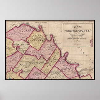 1847 Karte von Chester County PA Schuylkill River Poster