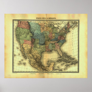 1848 Thunot Duvotenay Karte: Etats-Unis & Mexique Poster