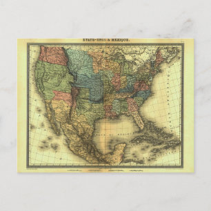 1848 Thunot Duvotenay Karte: Etats-Unis & Mexique Postkarte