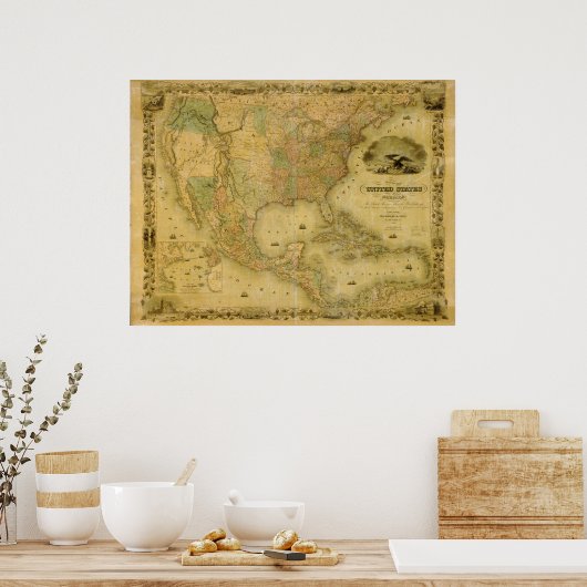 1849 Karte der Vereinigten Staaten Poster (Küche)