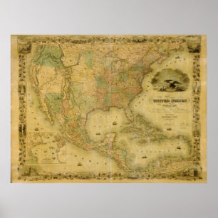 1849 Map of the United States Poster
