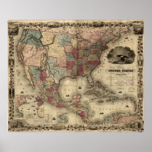 1850 Karte der USA Poster (Vorne)
