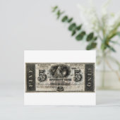 1850 New Orleans 5 Dollar Note Postkarte (Stehend Vorderseite)
