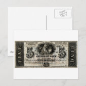 1850 New Orleans 5 Dollar Note Postkarte (Vorne/Hinten)