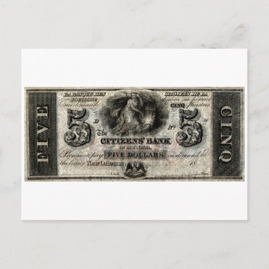1850 New Orleans 5 Dollar Note Postkarte (Vorderseite)
