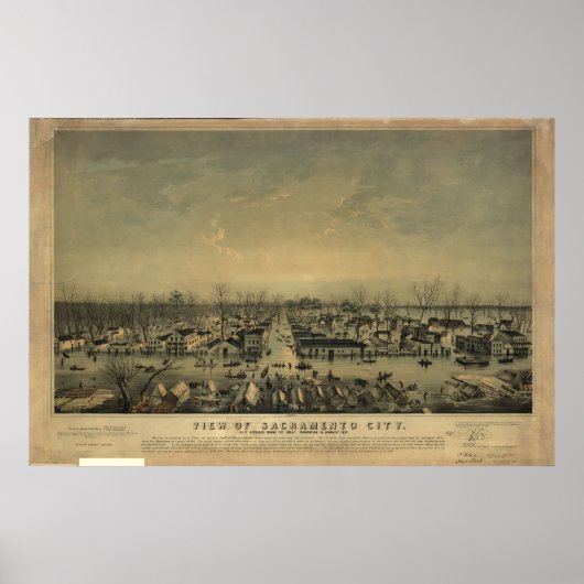 1850 Sacramento California Birds Eye Panorama Kart Poster (Vorne)