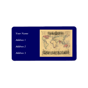 1850's Karte des Britischen Imperiums weltweit Adressaufkleber