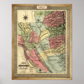 1851 Mining Map von Kalifornien Poster (Vorne)