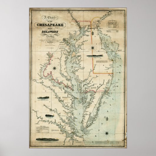1852 Übersicht über die Buchten Chesapeake und Del Poster (Vorne)
