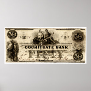 1853 Cochituate 50 Dollar Note Poster