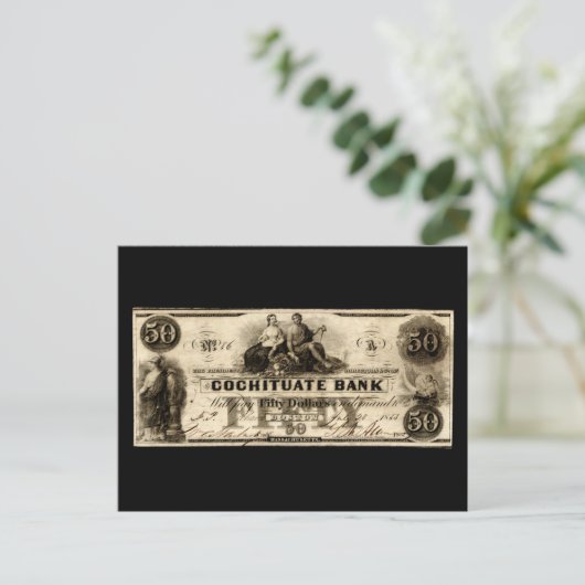 1853 Cochituate 50 Dollar Note Postkarte (Stehend Vorderseite)