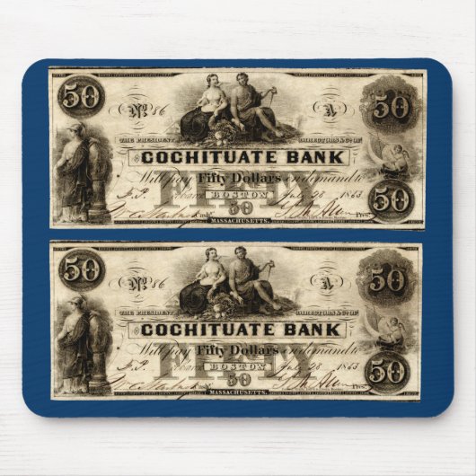 1853 Cochituate Fünfzig-Dollar-Note Mousepad (Vorne)