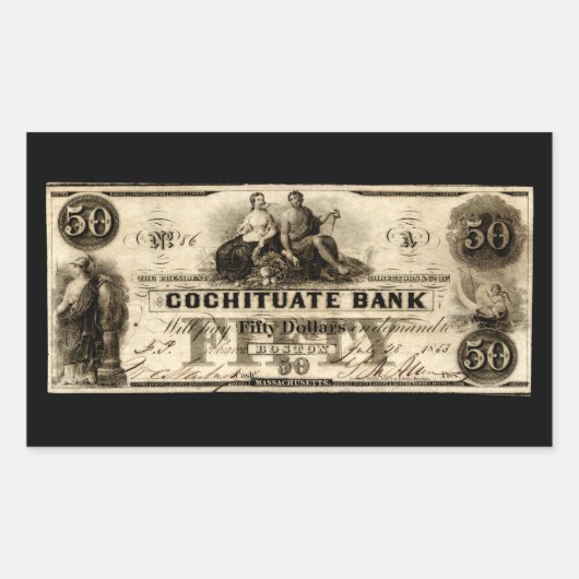 1853 Cochituate Fünfzig-Dollar-Note Rechteckiger Aufkleber (Vorderseite)