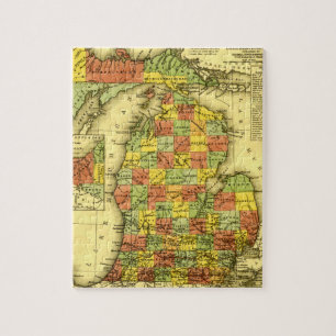 1853 Lebendige Karte von Michigan Zeigt wahre Treu Puzzle