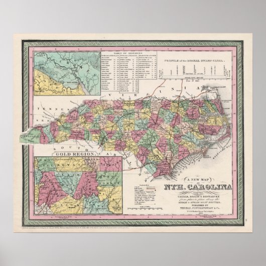 1853 North Carolina, Map, Vintage Poster (Vorne)
