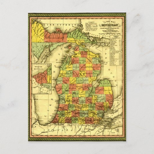 1853 Vivid Map of Michigan Show true loyance MI Postkarte (Vorderseite)