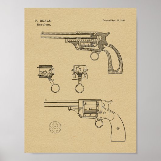 1854 Gun Revolver Patent Art Zeichnend Print Poster (Vorne)