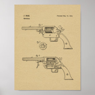 1854 Patentzeichnung für eine Waffe, Kunst-Druck Poster