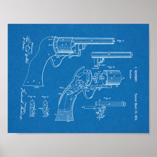 1855 Gun Revolver Patent Art Zeichnend Print Poster (Vorne)