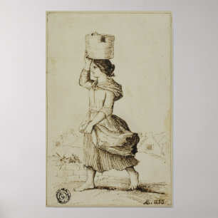 1855 Mädchen von Claddagh Galway Vintage Irischer  Poster