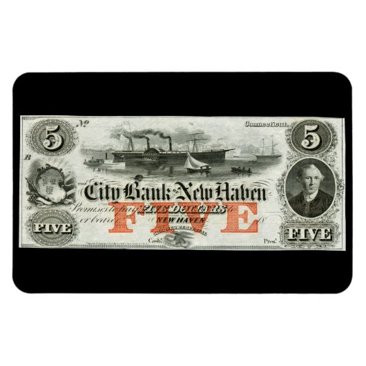1855 New Haven Five Dollar Note Magnet (Horizontal)