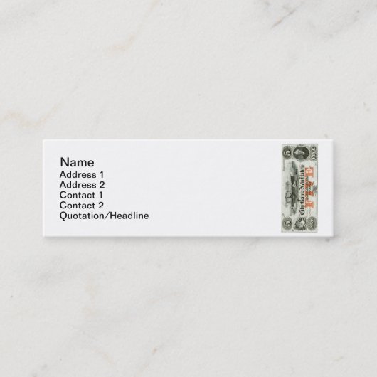 1855 New Haven Five Dollar Note Mini Visitenkarte (Vorderseite)