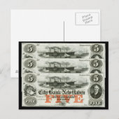 1855 New Haven Five Dollar Note Postkarte (Vorne/Hinten)