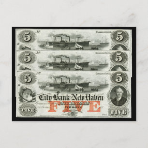 1855 New Haven Fünf-Dollar-Note Postkarte