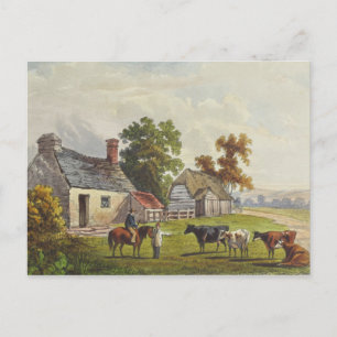 1855 Vintage Farm Watercolor Postkarte
