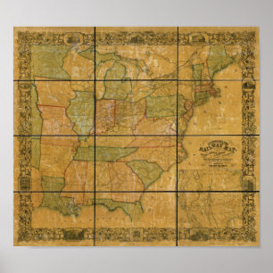 1856 Antique Railroad Map of the United Staaten Poster