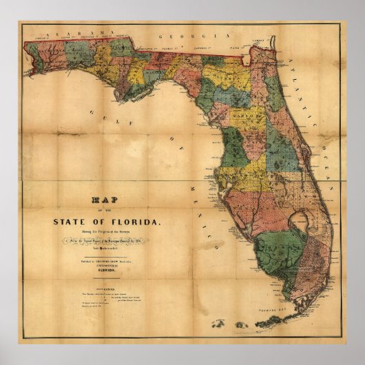 1856 Karte des Staat Florida durch Kolumbus Gezeic Poster (Vorne)
