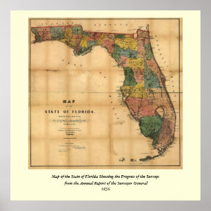 1856 Karte des Staat Florida durch Kolumbus Gezeic Poster