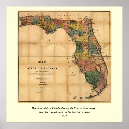 1856 Karte des Staat Florida durch Kolumbus Gezeic Poster (Vorne)