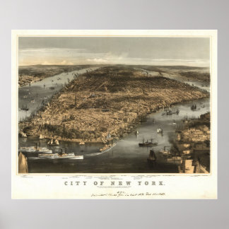 1856 New York City NY Birds Eye Panoramablick Kart Poster