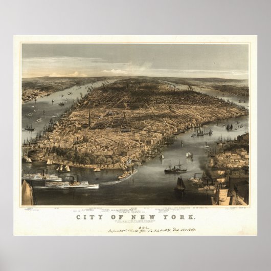 1856 New York City NY Birds Eye Panoramablick Kart Poster (Vorne)