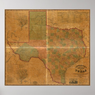 1857 Karte von Texas Poster