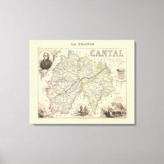 1858 Map of Cantal Department, France Poster Leinwanddruck (Vorderseite)