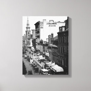 1859:  Verkehr und Geschäfte auf Washington-Stra Leinwanddruck