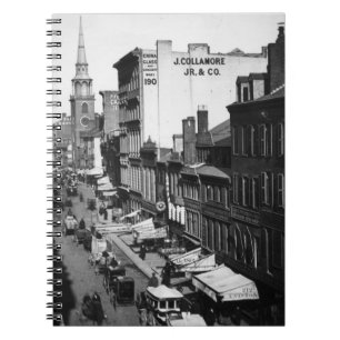 1859:  Verkehr und Geschäfte auf Washington-Stra Notizblock