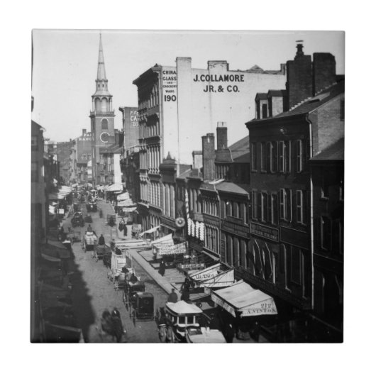 1859:  Verkehr und Geschäfte auf Washington-Straße Fliese (Vorderseite)