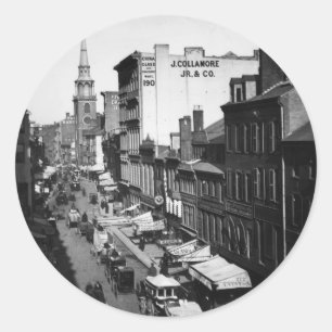 1859: Verkehr und Geschäfte in der Washington St Runder Aufkleber