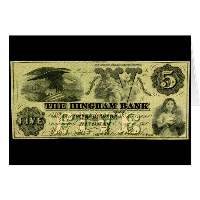 1860 Hingham Massachusetts 5 Dollar Note (Vorderseite (Horizontal))